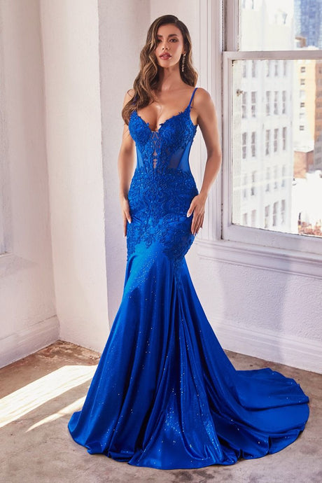 Pronovia Prom Dress Glitter & Lace Mermaid Gown 740470TNR-Royal  Cinderella Divine CDS470  LaDivine CDS470