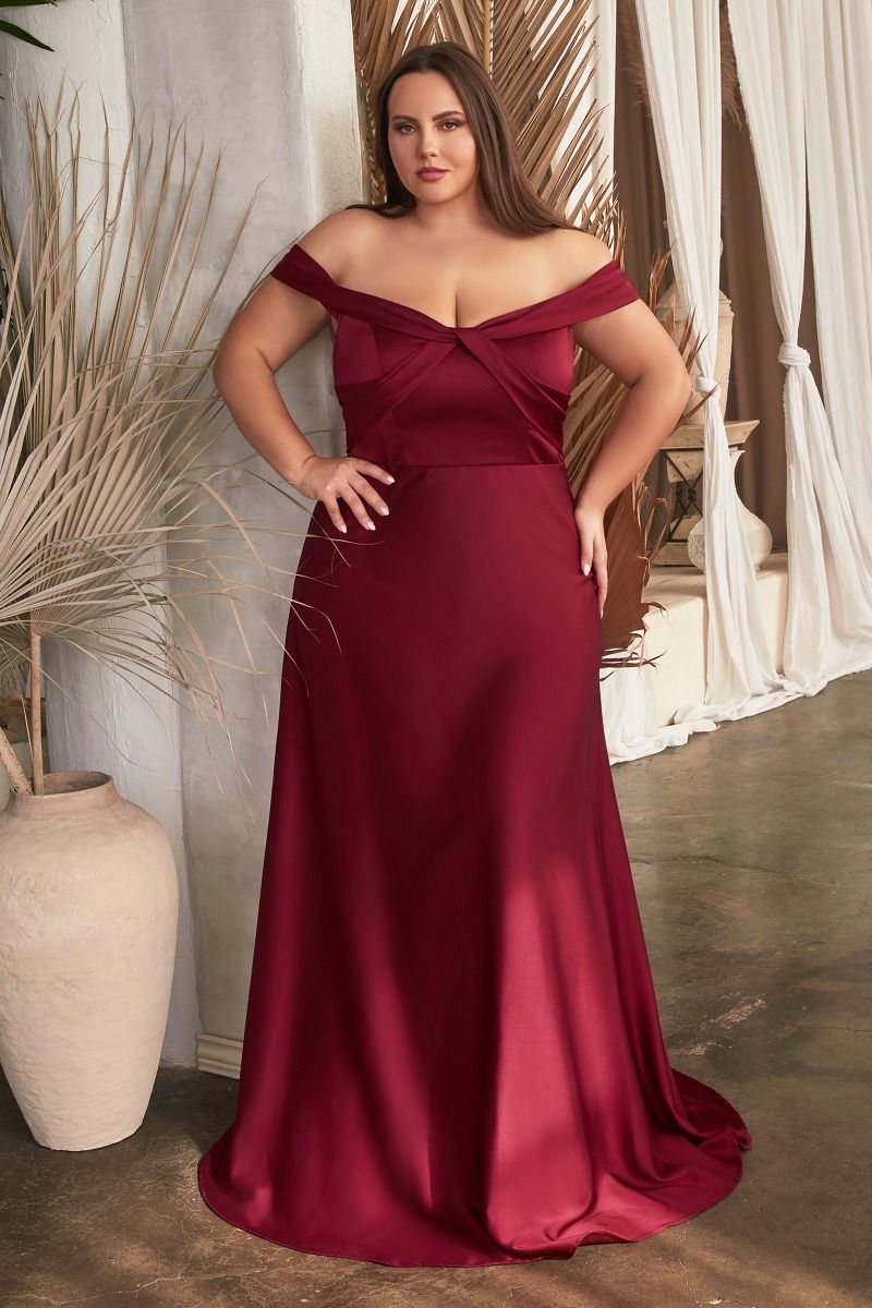 Ravish Prom Dress Satin Off the Shoulder A-line Gown 740325AK-Burgundy LaDivine CD325 Cinderella Divine CD325