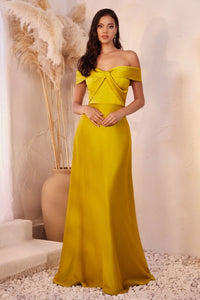 Ravish Prom Dress Satin Off the Shoulder A-line Gown 740325AK-Chartreuse LaDivine CD325  Cinderella Divine CD325