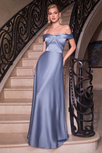 Ravish Prom Dress Satin Off the Shoulder A-line Gown 740325AK-ParisBlue LaDivine CD325  Cinderella Divine CD325
