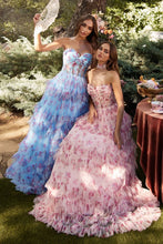 Load image into Gallery viewer, Rebecca Prom Dress Floral Printed Strapless Gown 6201334TKR-Blue   Andrea &amp; Leo A1334