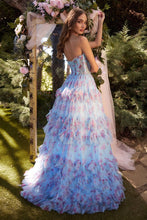 Load image into Gallery viewer, Rebecca Prom Dress Floral Printed Strapless Gown 6201334TKR-Blue   Andrea &amp; Leo A1334