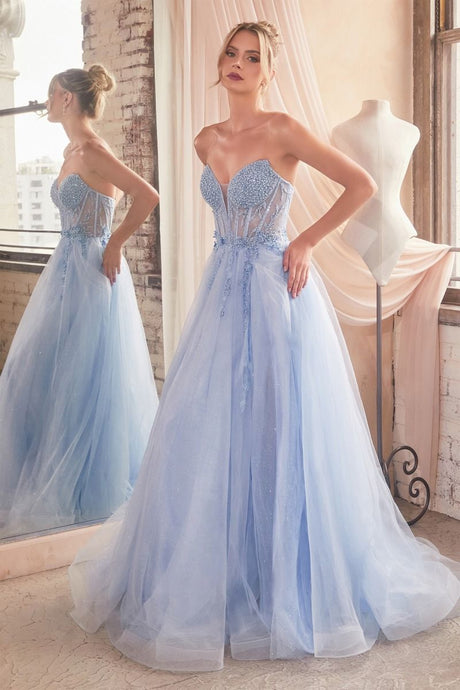 Reign Prom Dress Strapless Layered Tulle Ballgown 740230TRR-LightBlue  Cinderella Divine CD0230  LaDivine CD0230