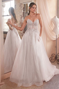 Reign Prom Dress Strapless Layered Tulle Ballgown 740230TRR-White     Cinderella Divine CD0230  LaDivine CD0230