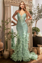 Load image into Gallery viewer, Remember Prom Dress Feathered Mermaid Gown 7401608TIR-Sage LaDivine CC1608 Cinderella Divine CC1608  Andrea &amp; Leo CC1608  7401608TIR-Sage