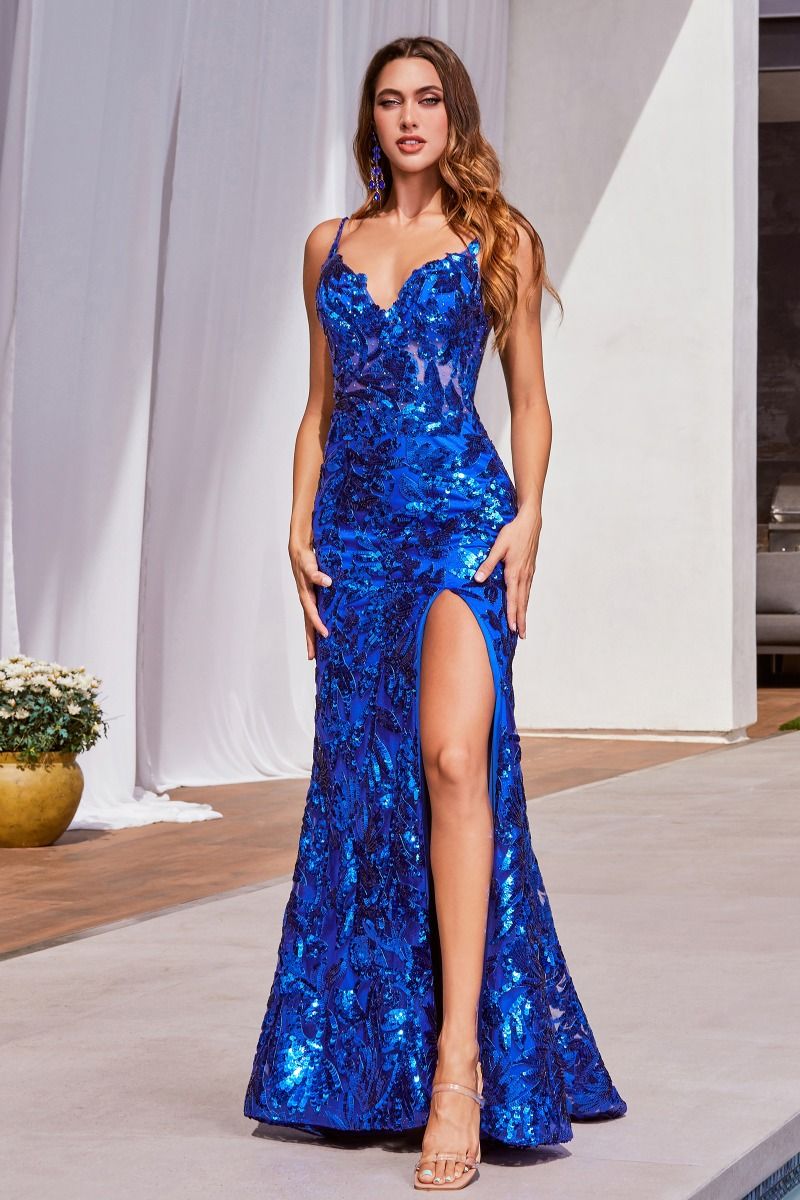 Rendezvous Prom Dress Sequins Printed Gown 740350TKR-Royal Cinderella Divine-CM350 LaDivine CM350