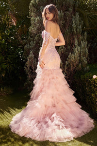 Ridley Prom Dress Strapless Lace & Tulle Mermaid Gown 6201255TAR-Pink Andrea & Leo A1255 LaDivine A1255