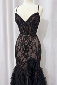 Romance Formal Dress Fitted Beaded Mermaid Gown 6201299TWR-BlackNude  Andrea & Leo A1299  LaDivine A1299