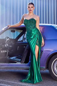 Rosaleen Prom Dress Strapless Corset Gown 740406ER-Emerald Cinderella Divine CDS406 LaDivine CDS406