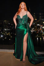 Load image into Gallery viewer, Saga Prom Dress Fitted Satin Bead Trimmed Gown 740440TRR-Emerald LaDivine CDS440 Cinderella Divine CDS440