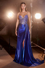 Load image into Gallery viewer, Saga Prom Dress Fitted Satin Bead Trimmed Gown 740440TRR-Royal LaDivine CDS440 Cinderella Divine CDS440