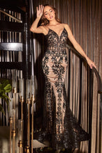 Load image into Gallery viewer, Shawna Prom Dress Mermaid with Corset look bodice 740810AR-BlackNude LaDivine J810 Cinderella Divine J810