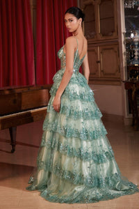 Shimmer Prom Dress Layered Sequin Gown 6201108TKR-Sage Andrea & Leo KV1108