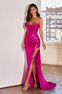 Signature Prom Dress Strapless Satin Corset Gown 740484XR-Magenta Cinderella Divine CDS484