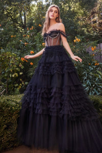 Smooch Prom Dress Rhinestone Corset Ruffle Gown 7401150HEX-Black Andrea & Leo A1150