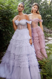 Smooch Prom Dress Rhinestone Corset Ruffle Gown 7401150HEX-Blue Andrea & Leo A1150