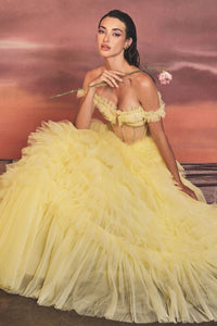Smooch Prom Dress Rhinestone Corset Ruffle Gown 7401150HEX-Yellow Andrea & Leo A1150
