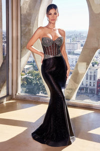 Souvenir Prom Dress Strapless Satin & Rhinestone Gown 7404004TRR-Black  Cinderella Divine CC4004  LaDivine CC4004