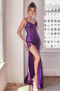 Spellbound Prom Dress Lace & Satin Fitted Gown 740439TRR-Amethyst LaDivine CDS439