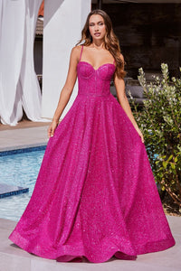 Starlight Prom Dress Glitter Ballgown 740483ER-Fuschia Cinderella Divine CDS483