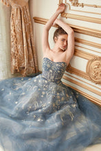 Load image into Gallery viewer, Stars Prom Dress Strapless Corset Back Ballgown. 740890HRR-DustyBlue Andrea &amp; Leo A0890