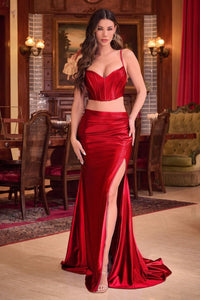 Vanity Prom Dress Two Piece Fitted Satin Gown 740493WW-Red  LaDivine CDS493 Cinderella Divine CDS493