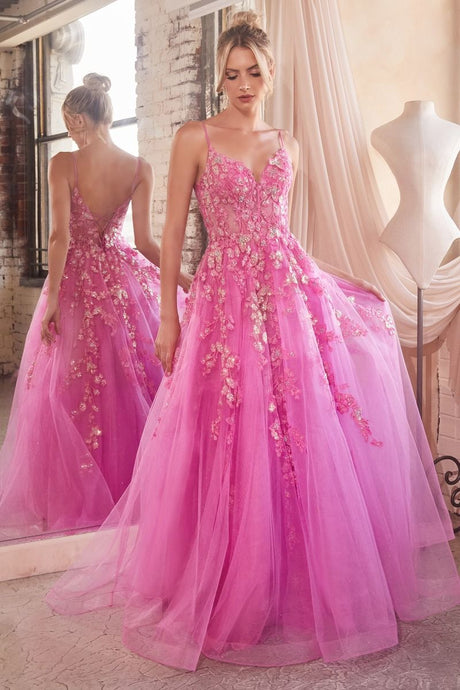 Vivid Prom Dress Floral Appliqued Tulle Ballgown 740347TKR-Azalea Cinderella Divine CM347