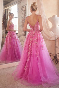 Vivid Prom Dress Floral Appliqued Tulle Ballgown 740347TKR-Azalea Cinderella Divine CM347