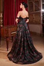 Load image into Gallery viewer, Vogue Prom Dress Off the Shoulder Floral Gown 740806TTR-Black Cinderella Divine CD806 LaDivine CD806