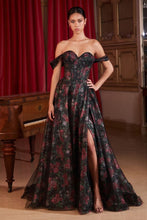 Load image into Gallery viewer, Vogue Prom Dress Off the Shoulder Floral Gown 740896TTR-Black Cinderella Divine CD806 LaDivine CD806