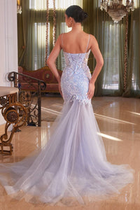 Zoe Prom Dress Floral Sequin Sheer Skirt Gown 740148TNR-LightBlue  Cinderella Divine CB148 LaDivine CB148