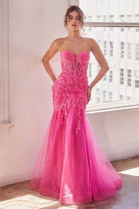 Raquel Prom Dress Strapless Mermaid  740139TIK-HotPink   LaDivine CB139 Cinderella Divine  CB139