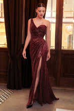 Load image into Gallery viewer, Alta Prom Dress One Shoulder Sequin Column Gown C182WR-Burgundy