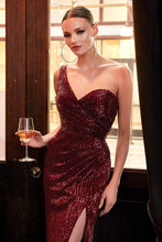 Load image into Gallery viewer, Alta Prom Dress One Shoulder Sequin Column Gown C182WR-Burgundy