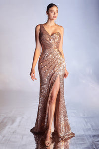Alta Prom Dress One Shoulder Sequin Column Gown C182WR-RoseGold