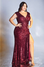 Load image into Gallery viewer, Aria Prom Dress Sequin Fitted V Neckline C-198AI-Burgundy