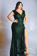 Load image into Gallery viewer, Aria Prom Dress Sequin Fitted V Neckline C-198AI-Emerald