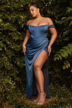 Load image into Gallery viewer, Asta Corset Top Off the Shoulder Satin Gown 7407484XR-SoftNavy