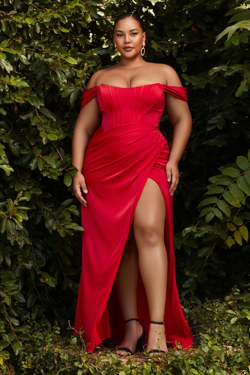 Asta Corset Top Off the Shoulder Satin Gown 7407484XR-Red