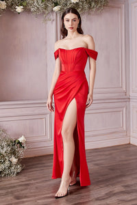 Asta Corset Top Off the Shoulder Satin Gown 7407484XR-Red