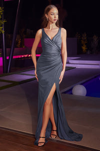 Barri Glitter Stretch Fitted Prom Dress 7404003KR-MidnightGrey