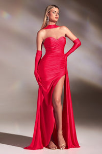 Blane Prom Gown Strapless Body Hugging Dress 740886AK-Red Ladivine CD886 Cinderella Divine CD886