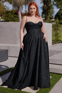 Chrissy Corset Top Glitter Fabric Ballgown Prom Dress 740252ER-Black LaDivine CD252 Cinderella Divine CD252