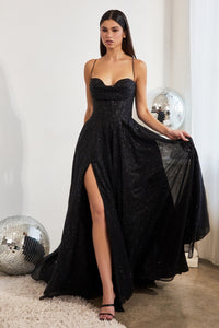 Chrissy Corset Top Glitter Fabric Ballgown Prom Dress 740252ER-Black LaDivine CD252 Cinderella Divine CD252