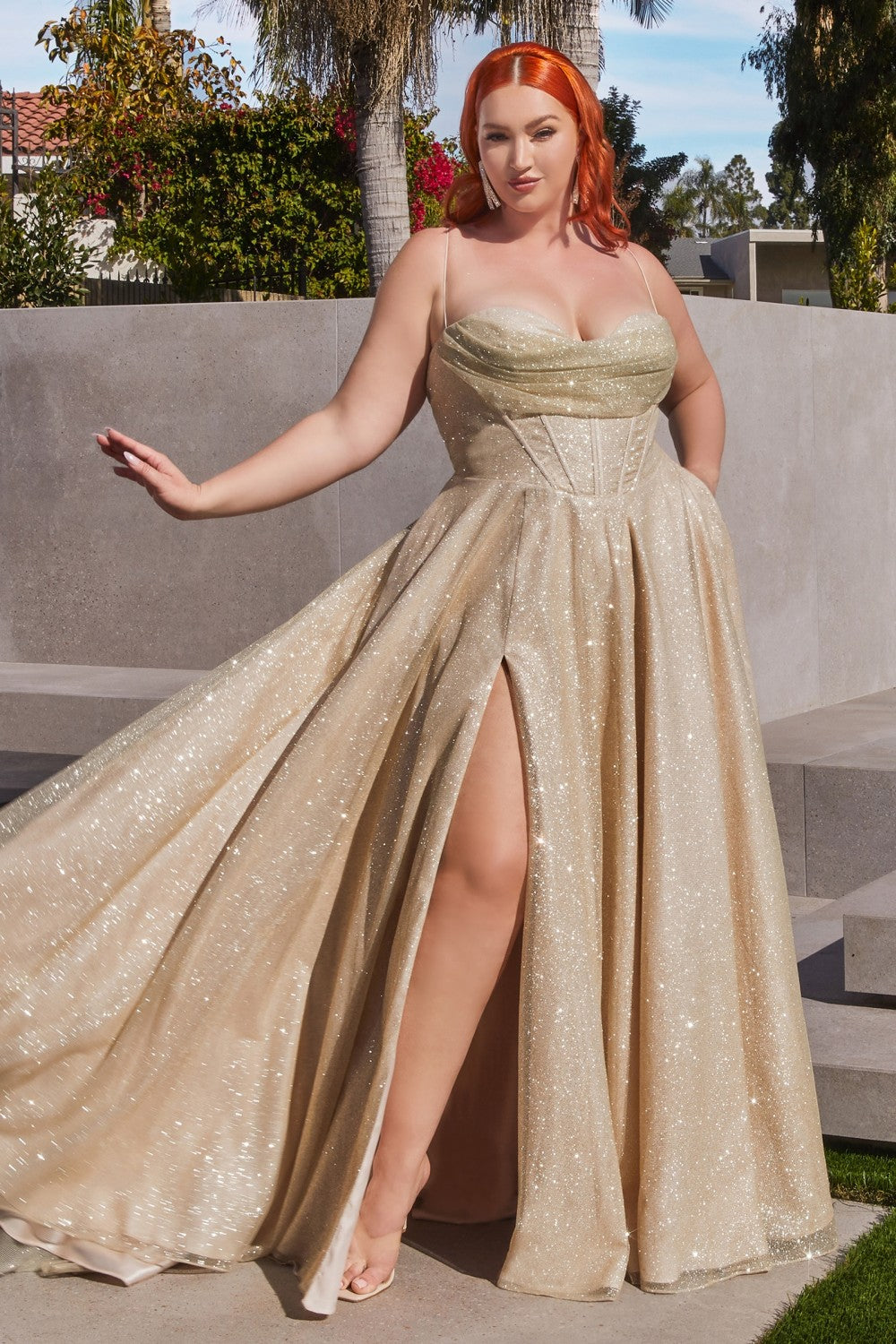 Chrissy Corset Top Glitter Fabric Ballgown Prom Dress 740252ER-ChampagneGold