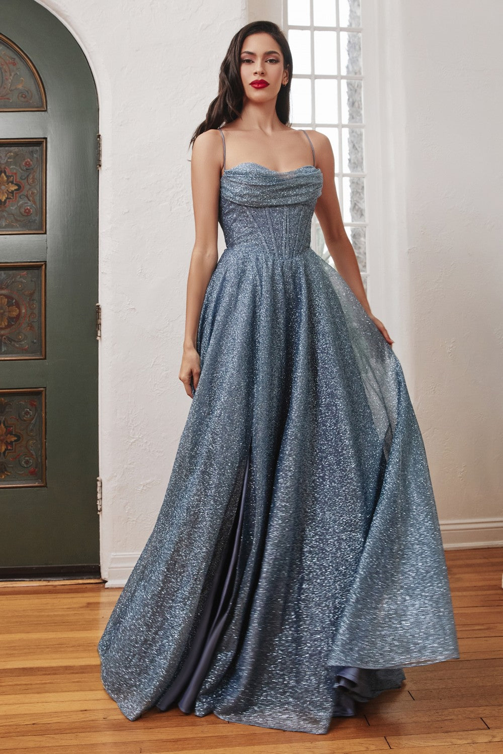 Blue Metallic Shimmer Chiffon Plus Maxi Dress– PinkBlush