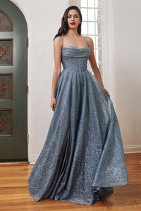 Chrissy Corset Top Glitter Fabric Ballgown Prom Dress 740252ER-SmokeyBlue