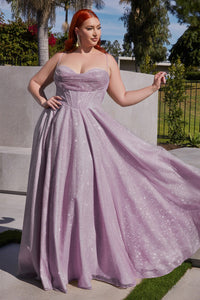Chrissy Corset Top Glitter Fabric Ballgown Prom Dress 740252ER-Lavender LaDivine CD252 Cinderella Divine CD252