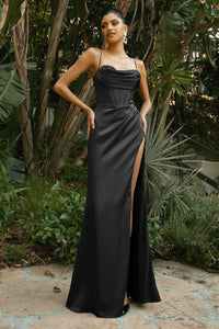 Daneesha Corset Top Satin Prom Dress C7483AR-Black