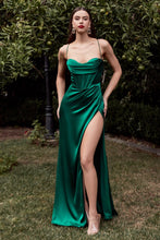 Load image into Gallery viewer, Daneesha Corset Top Satin Prom Dress C7483AR-Emerald